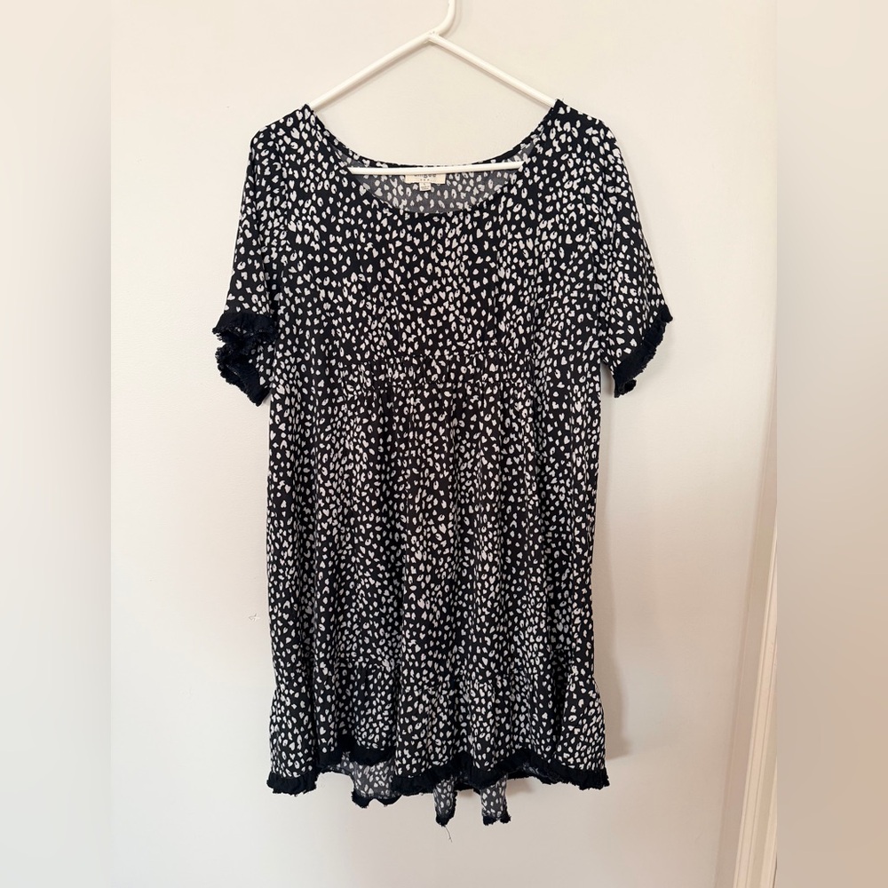 Umgee Black & White Dotted Short Sleeve Dress